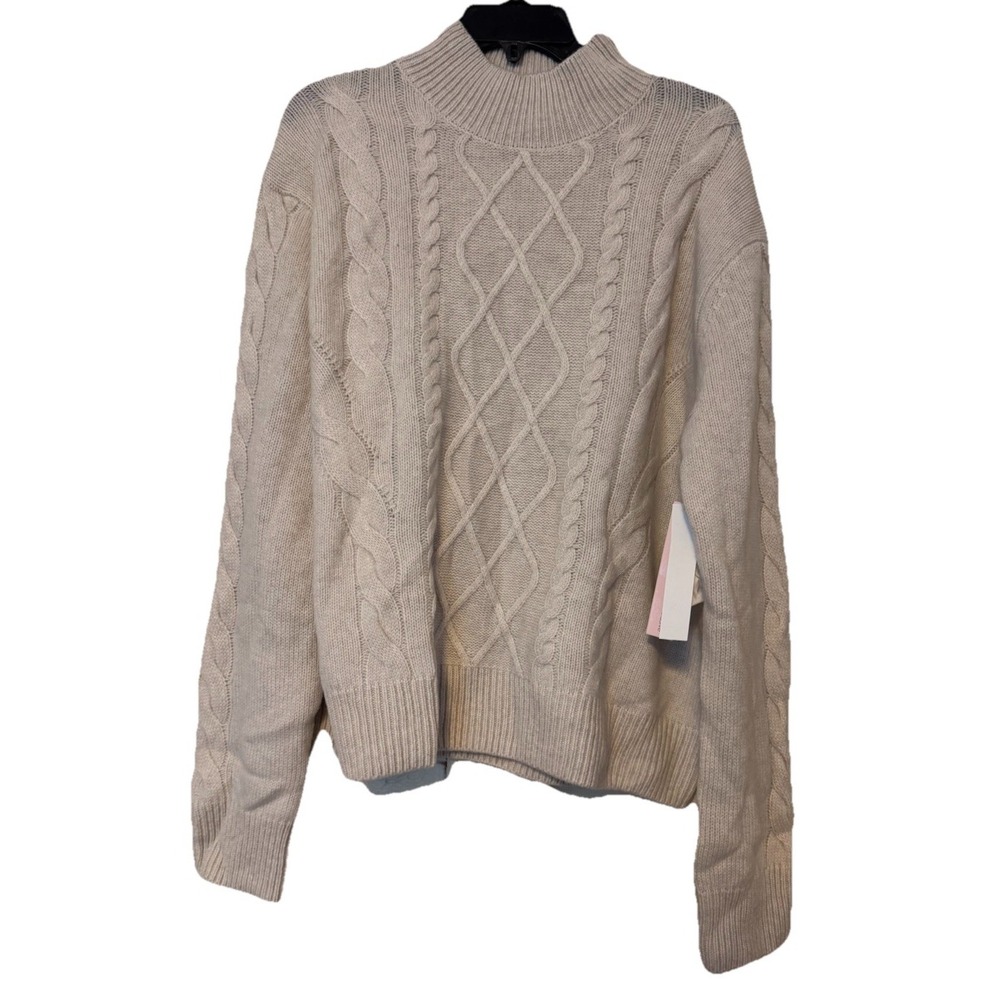 Aqua Cashmere Cable Knit Mock Neck Sweater Women Size XXL Color Oatmeal‎